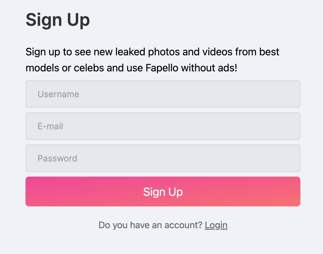 Fapello Signup Form