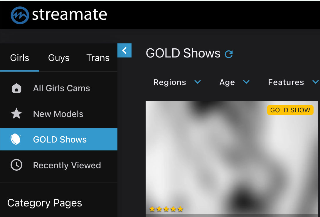 Gold shows available from Streamate