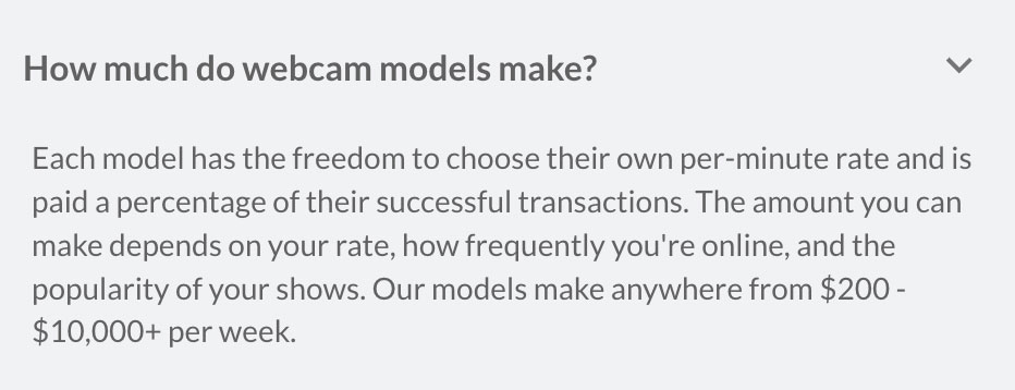 Explanation that models on Streamate make $200 to $10,000 per week.