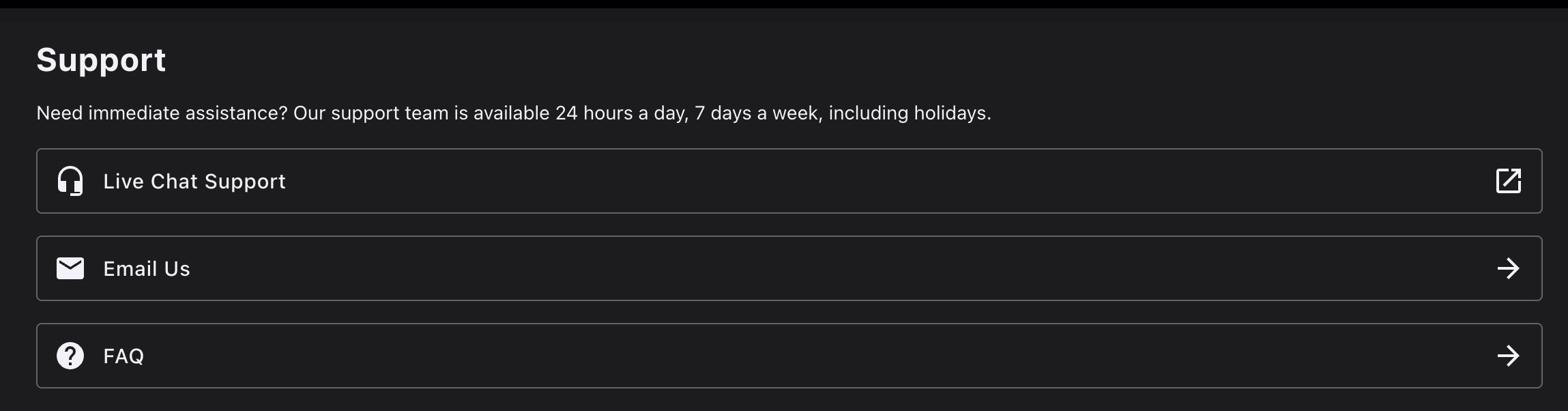 Support options for Streamate